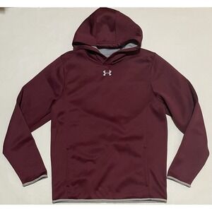 Under Armour Hoodie Mens Small Maroon Sweatshirt Cold Gear Loose Center Logo